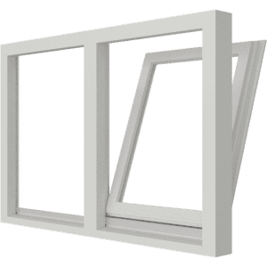 Draai-kiepraam (rechts) en vast glas | 2 vakken | hout