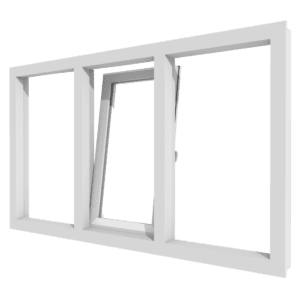 Draai-kiepraam en vast glas | 3 vakken | kunststof