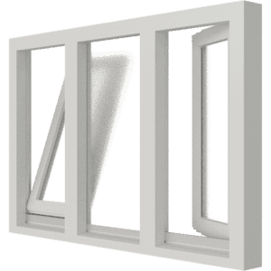 2 Draai-kiepramen en vast glas | 3 vakken | hout