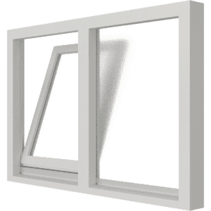 Draai-kiepraam (links) en vast glas | 2 vakken | hout