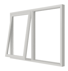 Uitzetraam (links) en vast glas | 2 vakken | hout